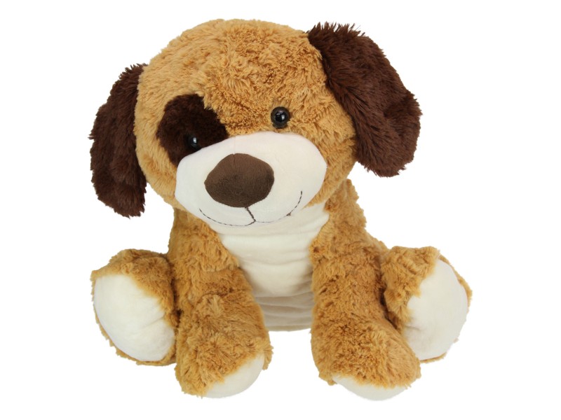 Plush Sitting Brown Dog with Cute Eye Patch